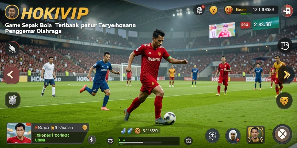 Tampilan gameplay seru HOKIVIP yang menegangkan di lapangan sepak bola.