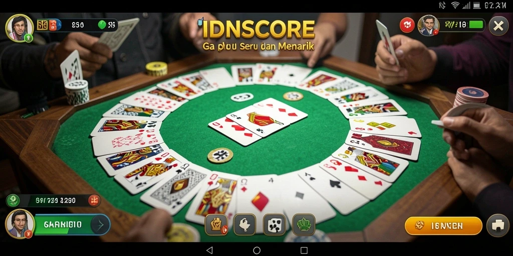 Screenshot gameplay IDNSCORE menunjukkan suasana permainan Gaple yang seru.