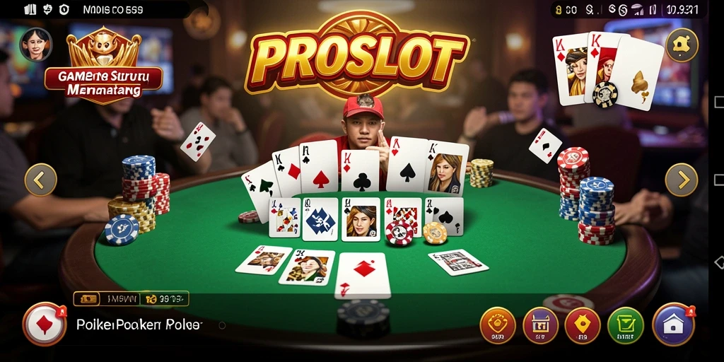 Screenshot gameplay PROSLOT yang menampilkan aksi seru permainan poker.