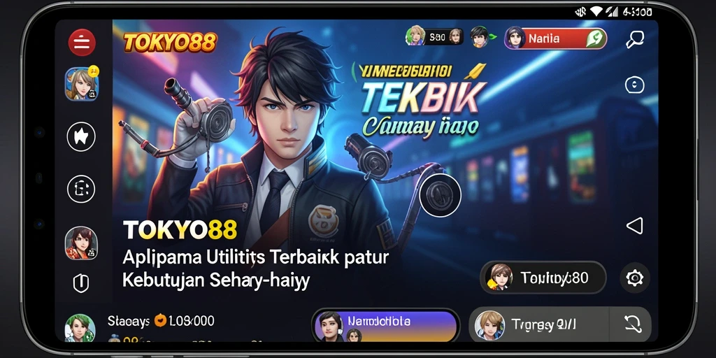 Tampilan utama aplikasi TOKYO88 dengan berbagai fitur utilitas.